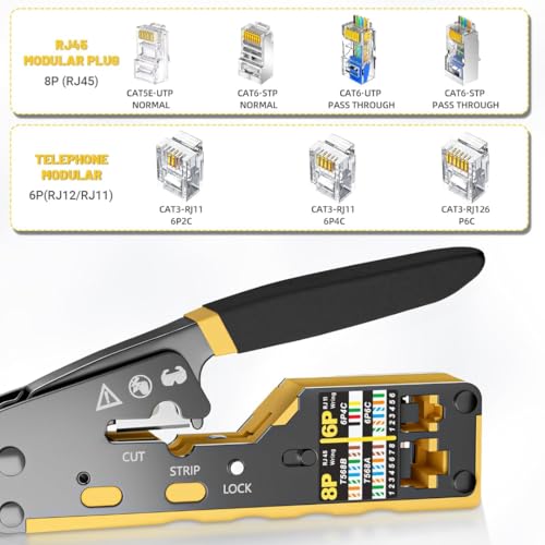 Image of XIKKART Cat7 Crimping Tool, Pass Through RJ45 Ethernet Crimper for Cat7, Cat6A, Cat6, Cat5E, Cat5 Connectors, Heavy Duty Network Cable Crimp Tool Kit, RJ45 Crimper, Tool Kit (Multicolor)