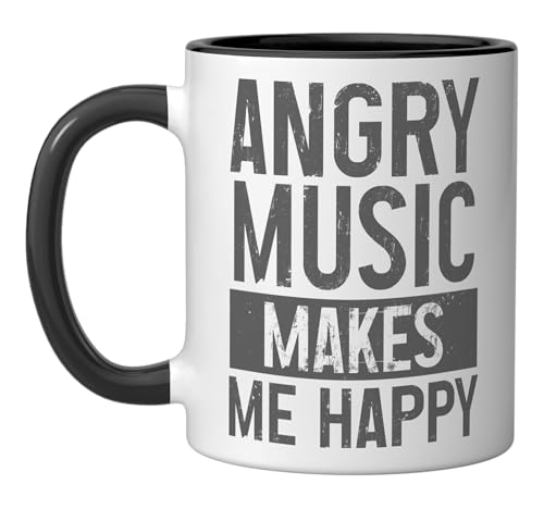 Angry Music Heavy Metal Death Metal Metalhead Metal Fan Ceramic Mug, Black/White