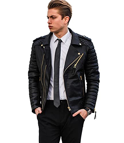 Men's Black & BROWN Genuine Lambskin Leather Biker Jacket VINTAGE REAL MOTORCYCLE JACKETS FOR MEN