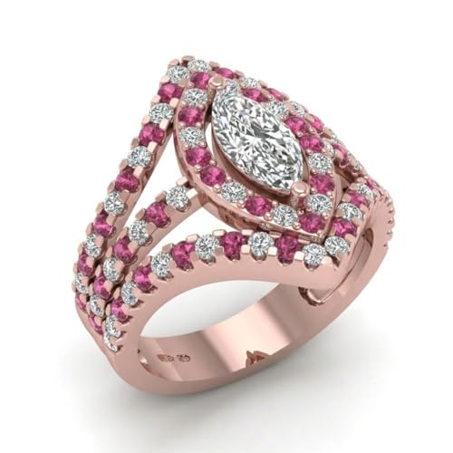 Image of Choose Your Gemstone Royal Empress Ring rose gold plated Marquise Shape Halo Engagement Rings Affordable for your Girlfriend, Wife, Partner Wedding US Size 4 to 12