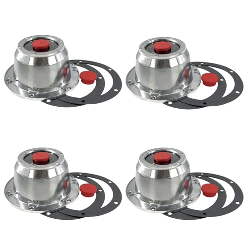 Phoddar 4 Pcs Premium 343-4195 6-Hole Die Cast Aluminum Hub Caps Set with Side Pipe Plugs and Extra Pcs Rubber Vent Plugs & Gaskets for Trailer Axle Replaces S/temco 3434195, S/KF 1696 180.10630