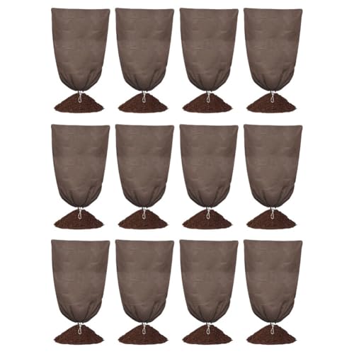 MeevrgR Confezione da 12 grandi coperture per piante con coulisse per protezione dal gelo, riutilizzabili, in tessuto non tessuto, copertura antigelo per giardino, piante in vaso, arbusti e alberi