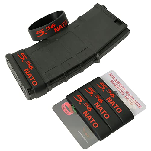 Aolamegs 5 Pack 5.56 NATO Magazine Bands, Durable Silicone Marking Bands, Perfect Ammo Caliber Labels for Identification (Black-Red)