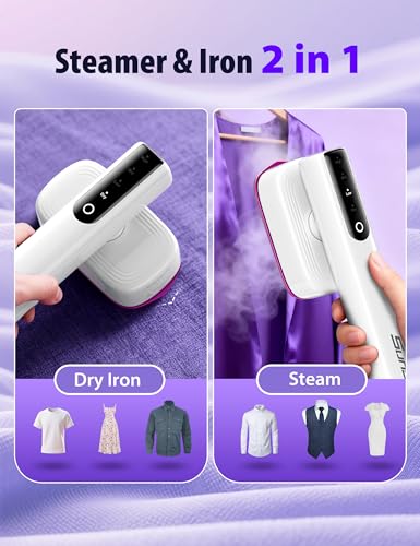 Image of Travel Steamer for Clothes with 180 ml Water Tanks,15s Fast Heat-up,24 g /min Strong Steam Performance, Portable Garment Steamer with Touch Control, LED Display, Steam Iron(White)