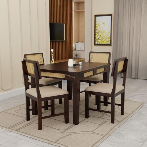 Image of Solid Sheesham Wood 4 Seater Dining Table Set for Home and Kitchen