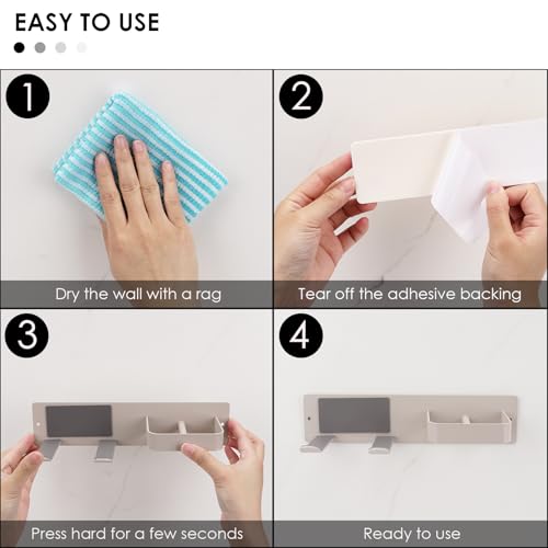 DODAMOUR Wall Mounted Hair Dryer Holder, Self Adhesive Hair Dryer Rack, No Drill Stainless Steel Blow Dryer and Straightener Organizer, Minimalist Bathroom Hair Tool Storage with Plug Hook (White) by DODAMOUR - Image 5