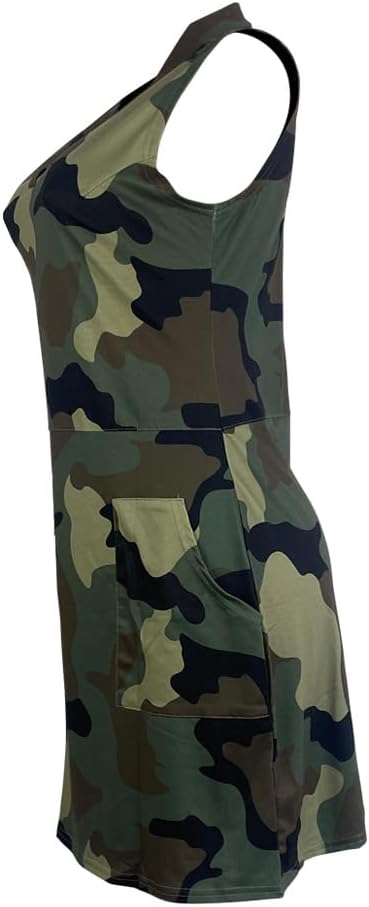 Camouflage Dress for Women V Neck Tank Mini Sundress with Pockets - Image 4
