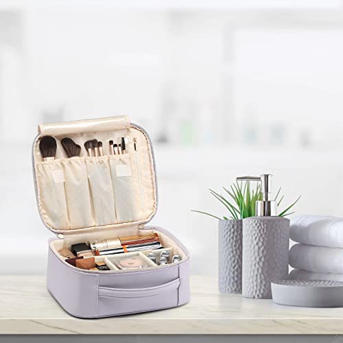 Vlando Makeup Bag Travel Cosmetics Bag Faux Leather Make Up Bag Portable Artist Storage Bag With Adjustable Dividers For Cosmetics Makeup Brushes, Girls, Women, Friends Gifts Purple #TOP5
