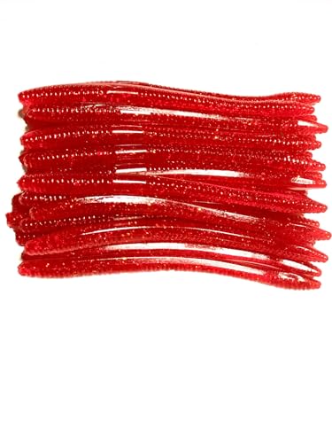 Softy Lure Drop Shot Finesse Worm Trick Worm Soft Plastic Worm Freshwater Saltwater Bass Fishing Lure (Texas Red)