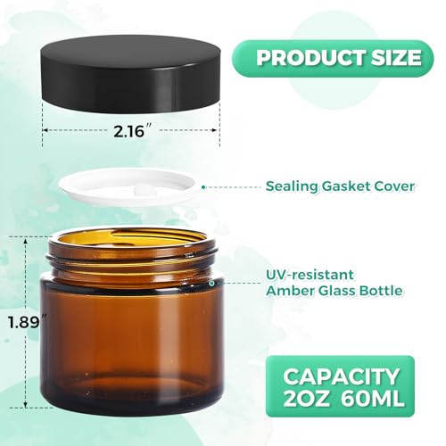 Amber Glass Jars with lids, 24 Pack 2oz Empty Cosmetic Jars, Refillable Airtight Wide Mouth Container for DIY, Sample, Cream, Lotion, Candle Making, Powder, Cosmetic2