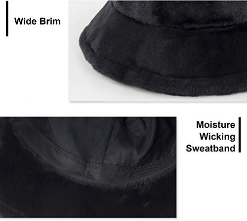 Muryobao Women Winter Bucket Hat Warm Faux Fur Wool Cloche Hats Outdoor Foldable Fisherman Cap Black #TOP3
