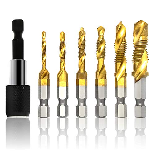 HOERDUN Combination Drill and Tap Bit Set, 3-in-1 Coated Screw Tapping Bit Tool for Drilling, Tapping, Countersinking with Quick-Change Adapter, Metric Thread HSS M3-M10