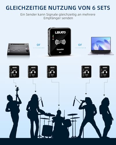MS-1 Drahtloses In-Ear Monitoring, LEKATO Professionelles kabelloses 2.4G Stereo IEM-System mit Sender & Empfänger Betrieb im Mono- und Stereo-Mode Geeignet für Studio Live-Auftritt und Musiker