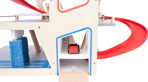 small foot Parkhaus Premium, über 3 Ebenen mit Rampe, Parkhaus für Kinder aus Holz, Rollenspielzeug, 11676, 40.01 x 10.01 x 42.01 cm, Mehrfarbig/Meereswellen (Ocean Tides)