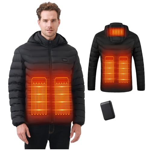 Mincoo Beheizbare Jacke Herren, Winter Elektrische Herren Beheizte Jacke USB Lade Heizmantel Mit 5V 10000 mAh Akku, Warme Heizjacke für Outdoor Motorrad Wandern Skifahren Camping, L