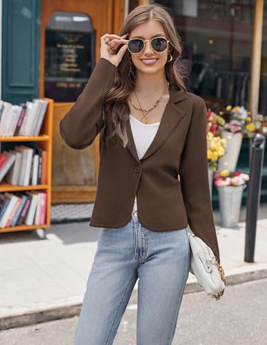 Image of GRACE KARIN Women Sweater Blazer Casual Work Croppped Cardigan Lightweight Button Front Short Knit Blazer Jacket S-XXL
