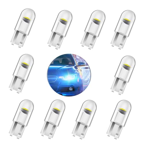 Yeanifeana 10 Pack T10 W5W LED Car Bulb, Super Bright 6000K White COB Wedge Bulbs for License Plate, Dome & Dash Lights, Universal Fit Cars, Trucks & SUVs (White)