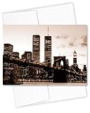 ArtMalore Brooklyn Bridge & World Trade Center at Night Greeting Card, 5x7 Inch, Blank