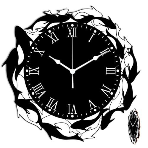 Image of CONCHLERY School of Fish Pattern Irregular Flat Printing Wall Clock Silent Non Ticking Decorative Clock, for Home Office Living Room Bedroom Kitchen Decor 13.26x12.99 Inch