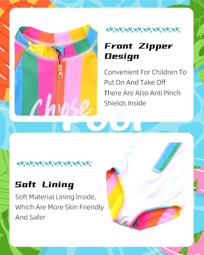 Image of Girls One Piece Swimsuit Long Sleeve Rash Guard UPF 50+ Age 2-12Y | UPF 50+ Sun Protection,Quick Dry,Front Zipper,Bright colorful ,Great for beach pool Play,Little Kids Bathing Suits