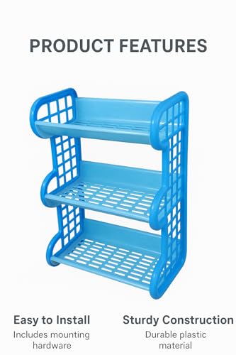 Image of Multipurpose 3-Layer Plastic Storage Compact Kitchen Organizer Combines Dish Rack Washing Basket Space-Saving Design Ideal for Kitchens Home Bathroom (Blue)