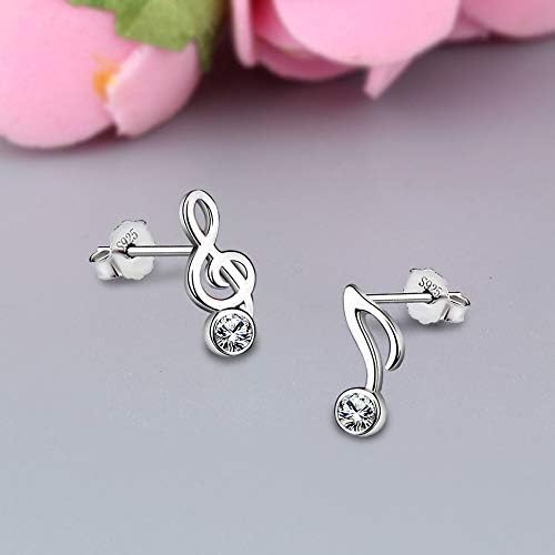 Meixao 925 Sterling Silver Music Note CZ Crystal Stud Earrings for Women Gift Boxed
