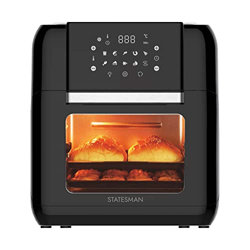 Statesman SKAO11015BK Digital Air Fryer Oven with Rotisserie 11 Litre, 1500W, 60 Minute Timer, 360 Hot Air Circulation, 10 Cooking Programs, Basket & Skewer Set Included