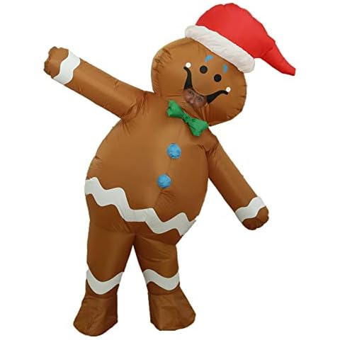 Christmas Gingerbread Man Inflatable Costume-OVIFM Gingerbread Christmas Decorations for Indoor and Outdoor,1.88M Tall Cute Santa Costume for Garden,Yard,Lawn,Holiday and Party Cover