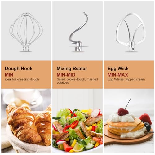 Vertical electric mixer, 8L, 1500W, 6 speeds, kitchen electric food mixer, tiltable mixing head and non-slip design, stainless steel mixing bowl. Comes with 6 accessories. - Image 6