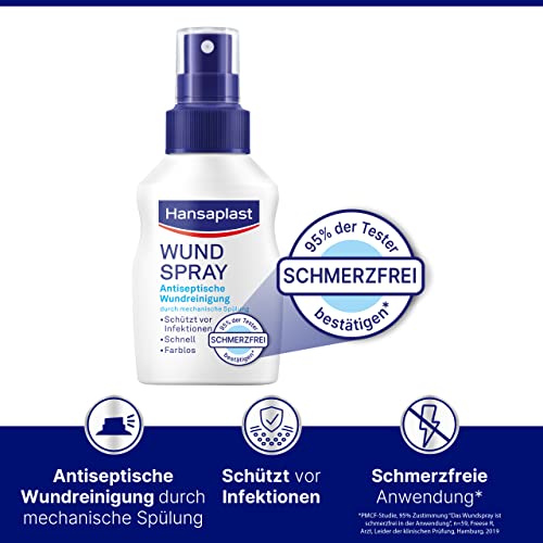 Hansaplast Wundspray (50 ml), zur antiseptischen Wundreinigung durch mechanische Spülung, Spray schützt vor Wundinfektionen, farblos und besonders hautfreundlich (Packung mit 2)