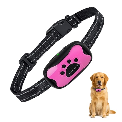 Puppy Safe Collier Anti-Aboiement pour Chien – sans Douleur ni Choc Électrique, 7 Niveaux Sensibilité, Vibration + Son, Taille Réglable,Rechargeable (Pink)