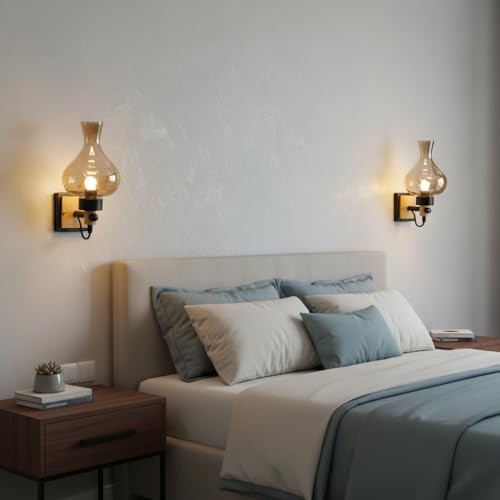 Image of BrightLyt Stylish Glass Wall Lights for Living Room, Home Decoration Wall Lamps for Bedroom /Bathroom, Mirror Side Wall Scone Fixtures, Classic Design (Wood, Metal & Glass)