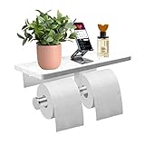 Chihod Double Toilet Paper Holder, Natural Marble Shelf and Brushed Nickel Towel Rack, Toilet Roll H