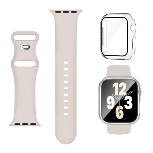 Image of Adorique 3-in-1 Compatible for Apple Watch Band 40mm 41mm 42mm 44mm 45mm 46mm, Soft Silicone Sport Strap for iWatch Series SE 10 9 8 7 6 5 4 3