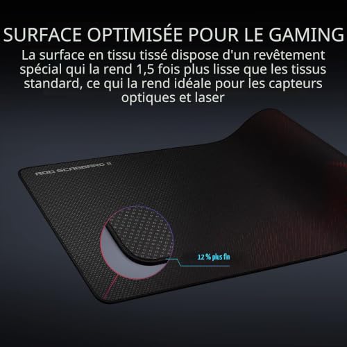 ASUS ROG Scabbard II Extended Gaming Mouse Pad | Nano Technology Smooth Glide Tracking | Revêtement de Protection pour l'eau, l'huile et la poussière | Bords Plats Anti-effilochage | Base en – vue 6
