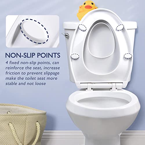 Elongated Toilet Seat With Slow Close Seat, Easy Clean, Suitable Standard Elongated Or Oval Toilet With Thickened Plastic Lid, Plastic, White #TOP5