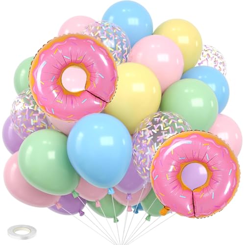 Pastel Balloons -12inch Macaron Pink Blue Green Purple Yellow Pastel Rainbow Latex Balloon Donut Balloons for Baby Shower Sweet Theme Birthday Party Decorations