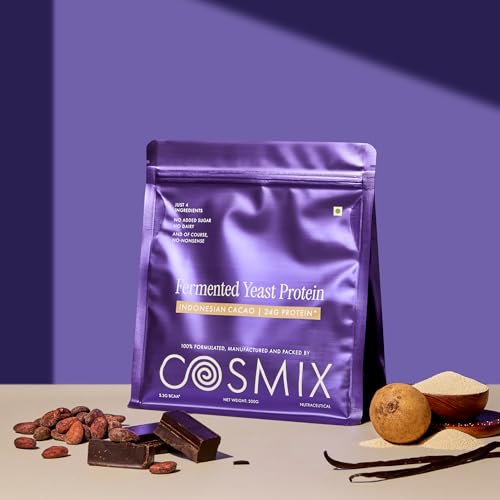 Image of Cosmix Fermented Yeast Protein Powder | 24g Protein | Pure Single-Source Plant Protein | Made In-House | Smooth, Crazy tasty & Gut-Friendly | Indonesian Cacao, 500g Pouch