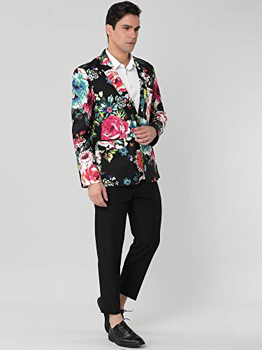 Uxcell Men's Suit Blazer Slim Fit Floral Printed One Button Prom Jacket Sport Coat Black Blue 34 #TOP4