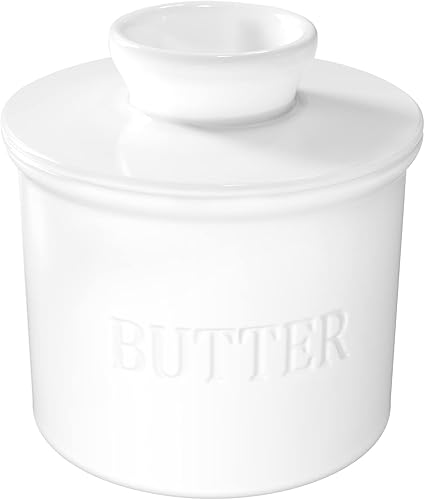 Miniatura 9 de Mantequillera de porcelana para mostrador, plato de mantequilla de 7.5 onzas con tapa, color blanco