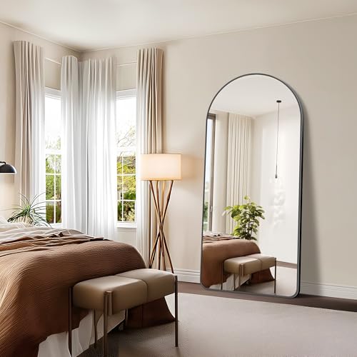 Image of FORBATH Large Arched Wall Mirror 60x30 Inch, Black Arched Full Length Mirror with Aluminum Frame for Bedroom, Fireplace,Entryway,Living Room,Home Decor,Hanging or Leaning Against Wall