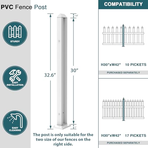 ECOOPTS 30" H Vinyl Picket Fence Post White PVC Post for Picket Fence by ECOOPTS - Image 2