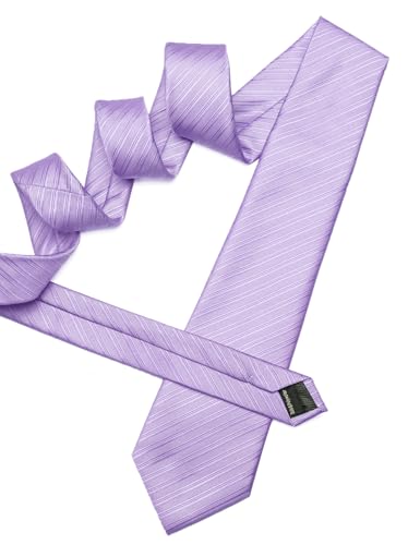 Image of Barry.Wang Solid Striped Tie for Men Silk Necktie Pocket Square Cufflinks Formal Wedding Party Business
