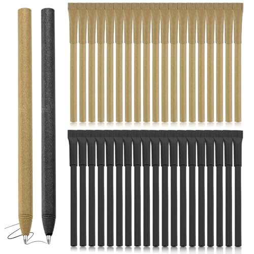 Taasmoog Pack of 40 Black Ink Ballpoint Pens, Candy Color Kraft Paper Biro Eco-Friendly Vegan Stationery Gift Set Kraft Paper Pens (Black)