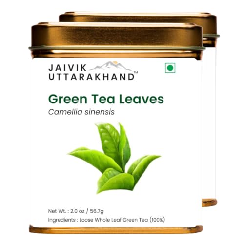 Image of Jaivik Uttarakhand - Dried Green Leaves Tea (113.4 g), Energy Booster, High Caffeine, Non-GMO, Gluten Free, Helps in Stress Relieving, Pack of 2 Tin Box