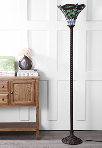 Jonathan Y Jyl8002A Dragonfly Tiffany-Style 71" Torchiere Led Floor Lamp, Tiffany, Traditional, Art Nouveau Style, Elegant, Office, Living Room, Family Room, Dining Room, Bedroom, Foyer, Bronze/Red #TOP5