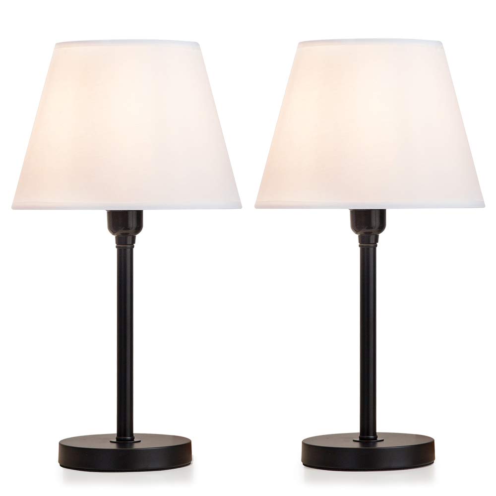 ZEEFO Table Lamps, Modern Simple Design White Fabric Lampshade Nightstand Lamps, Metal Black Base E26 Base Bulb Creative Reading Bedside Lamps Ideal for Bedroom,Office Set of 2 (Without Bulb)