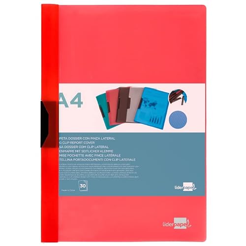 Folder liderpapel dossier lateral clamp Polypropylene din a4 red Translucent 30 Sheets Sliding clamp