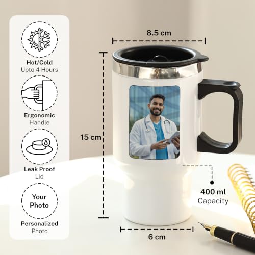 Image of IGP Personalized King of Healing Travel Mug | Same Day Delivery | Custom Photo | 400ml Coffee Mug | Lid & Handle | Doctor Appreciation Present
