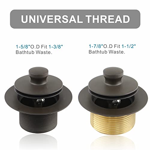 Bronze Tub Drain And Overflow Kit With Single Hole Overflow Faceplate,Welsan Universal Lift & Turn Bathtub Drain Kit With Fine/Coarse Thread Conversion Twist Trim Kit Assembly-Oil Rubber Bronze #TOP3
